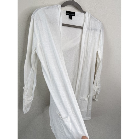 Cynthia Rowley Linen Blend Open Front Cardigan Hooded Lightweight Knit Coastal - Picture 3 of 7